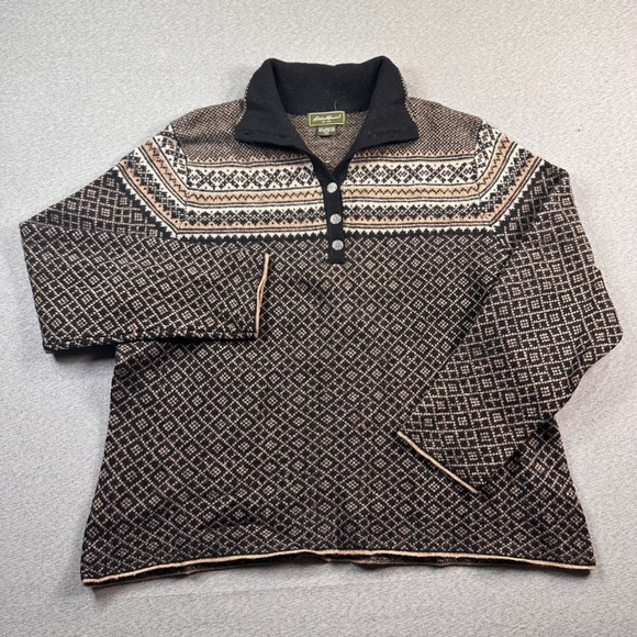 Eddie Bauer Sweaters - Eddie Bauer Fair Isle Knit Sweater Womans 2XL 100% Lambswool Half Zip Collar